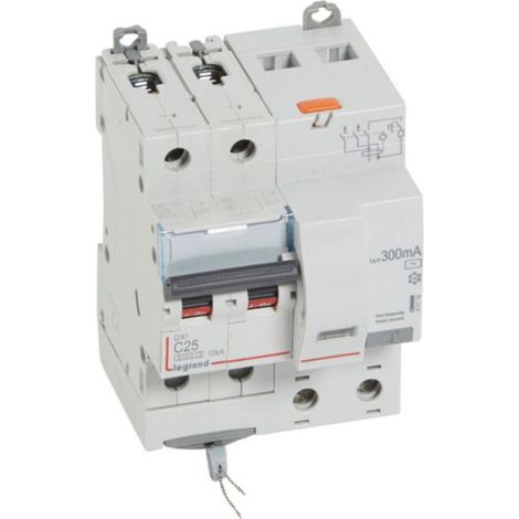 Disjoncteur différentiel monobloc DX³6000 10kA arrivée haute et départ bas à vis 2P 230V à 400V - 25A - typeAC 300mA - LEGRAND