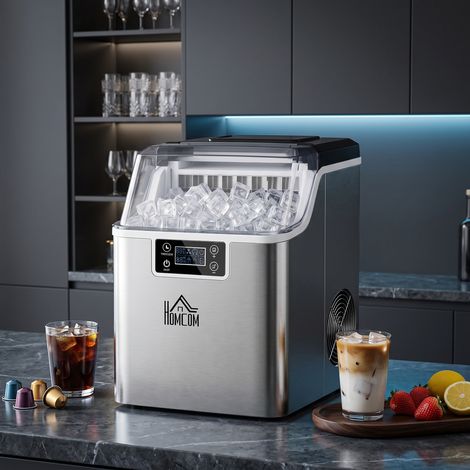 Machine à Glace Auto-nettoyante Produisant 24 Cubes toutes les 14-18 Minutes avec Affichage LCD, en Acier Inox, 25.2x36x37.1 cm (1/5)
