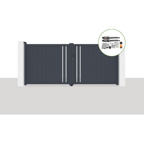 Pack portail battant électrique GIONA 350x160cm Gris + Motorisation TANKER B700 (1/5)