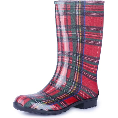 Ladeheid Bottes de Pluie Femme en Caoutchouc PVC avec Semelle Extérieure Antidérapante 100% Imperméable Chaussures pour Femmes résistantes à l'eau LA-967 (Rouge/Grille, 36 EU)