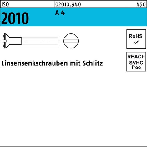 ISO 2010 LinsenSenkkopfschraube M2x10 Edelstahl A4 blank Schlitz 800 Stk (1/2)