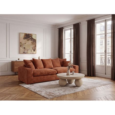BOBOCHIC - Canapé droit fixe 3 places NEVADA gros côtelé doux   Orange