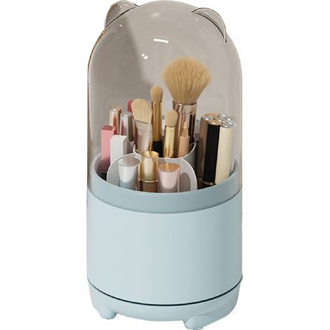 Boîte de rangement pour pinceaux de maquillage rotative à 360° avec couvercle transparent anti-poussière et grande capacité (bleue) (1/5)