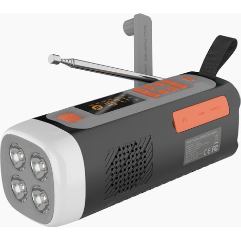 Radio d'urgence solaire à remontage manuel - Écran couleur - LED - Batterie 4500 mAh - Noir - ABS (1/5)