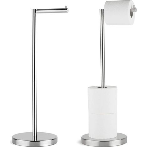  Free Standing Toilet Roll Holder Stand Modern Stainless Steel Toilet Roll Holder - Brushed Silver