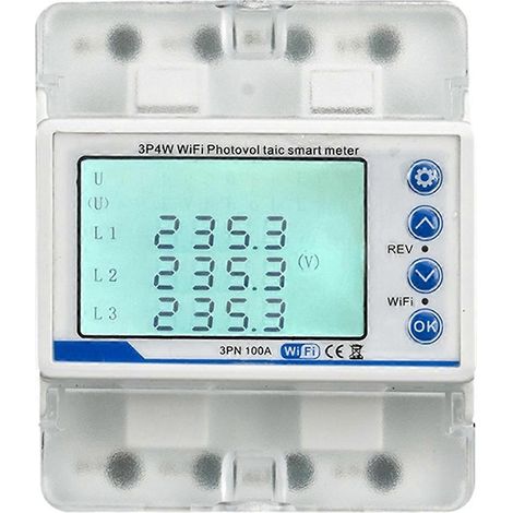 Compteur d'énergie triphasé bidirectionnel Tuya WiFi intelligent 380 V 100 A avec contact de relais de protection contre les surtensions et les sous-tensions (1/5)