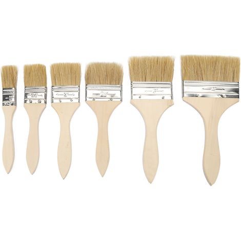 Ortviai Brosse à peinture en poils de sanglier, manche en bois, 6 pièces, idéale pour barbecue et peinture (1/5)