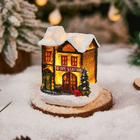 Maisonnette lumineuse de Noël en résine, figurine micro-paysage avec neige, cadeau de Noël idéal.