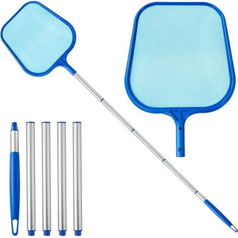 Épuisette de piscine télescopique 5 sections (26,9 x 124 cm), râteau à feuilles en aluminium léger pour nettoyage rapide (1/5)