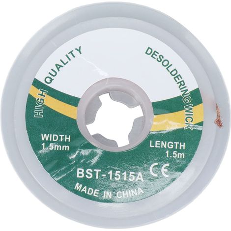 Mèche à dessouder en alliage cuivre 1.5mm, fil dessoudage sans nettoyage 1.5m pour soudure électronique (1515A)