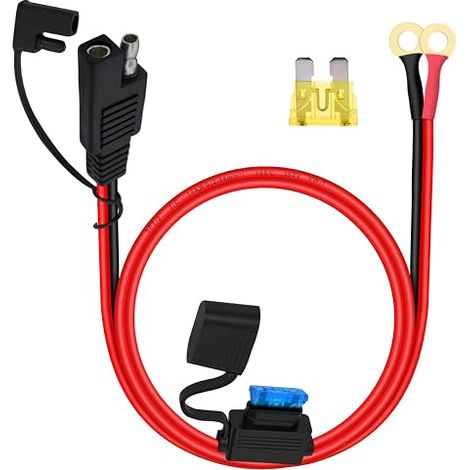 Motorcycle Battery Cable SAE 12V 24V Connector SAE 14AWG 20A Connector SAE to O Ring for Charging Car Motorcycle Battery (1m) (1/5)