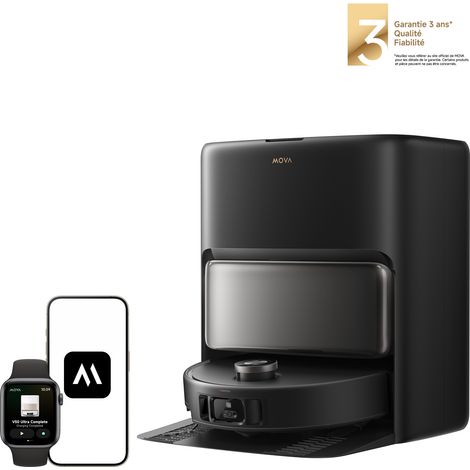 MOVA V50 Ultra – Robot aspirateur laveur 24000 Pa avec vidage automatique, lavage thermique DuoSolution™, navigation intelligente, Noir (1/5)