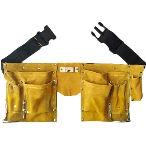 Cinturón portaherramientas de cuero con hebilla de liberación rápida, delantal de carpintero y construcción con bolsillo para herramientas