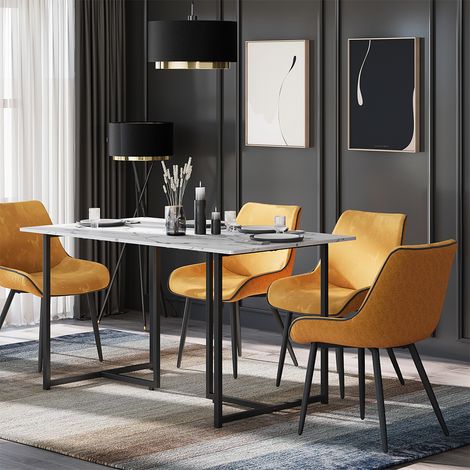 Mesa de comedor Merido, Negro/mármol-blanco, 140 x 80 cm, Vicco