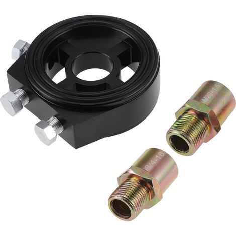 Plaque d'adaptation sandwich pour refroidisseur d'huile en alliage d'aluminium 2 adaptateurs M20x1,5 et 3/4-16 pour système refroidisement filtre transmission moteur, noir, 1 jeu (1/5)