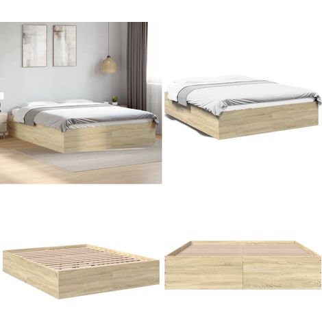 Cadre de lit sans matelas chêne sonoma 150x200 cm - Cadre De Lit - Lit Double - Lit En Bois - Meuble Chambre - Literie - Home & Living (1/5)