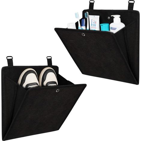 Set aus 2 wandmontierten Türhängern, faltbare Schuh- und Toilettenartikelablagen aus Vliesstoff mit Klebehaken für Wohnmobile, Wohnungen, Studentenwohnheime und schmale Türöffnungen (1/5)