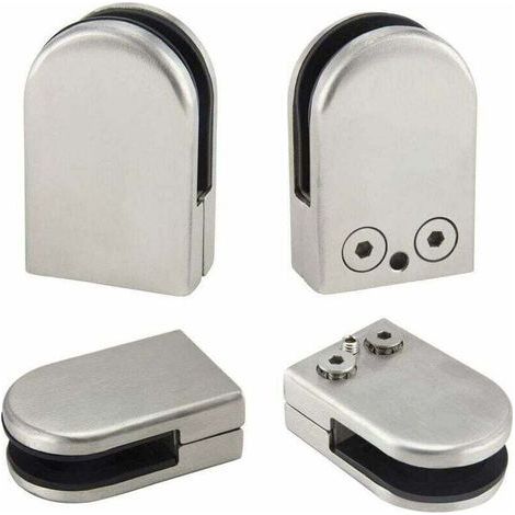 4PCS Verre Pince Support 6-8mm En Acier Inoxydable Verre Clips Pinces Supports De Verre Réglables Dos Plat Connexion Pince Support pour Balustrade Escalier Main Courante Fenêtre, Argent (1/5)