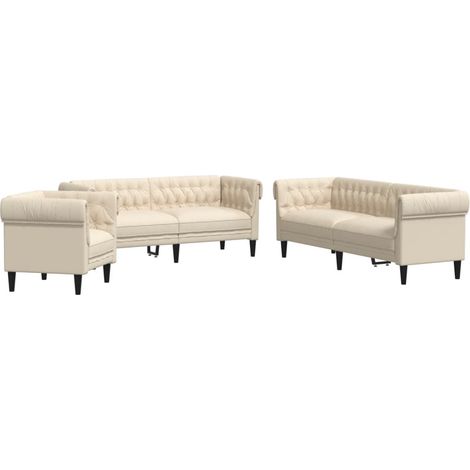 Maison Exclusive - Set di Divani 3 pz Crema in Tessuto (1/5)