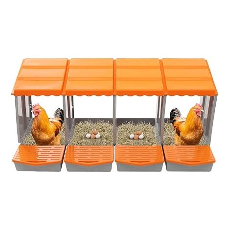 Nichoir pour poulets avec 4 compartiments, orange et gris, plastique PP, 121,1 x 51,5 x 46,5 cm, montage mural ou sur pied, orange (1/5)