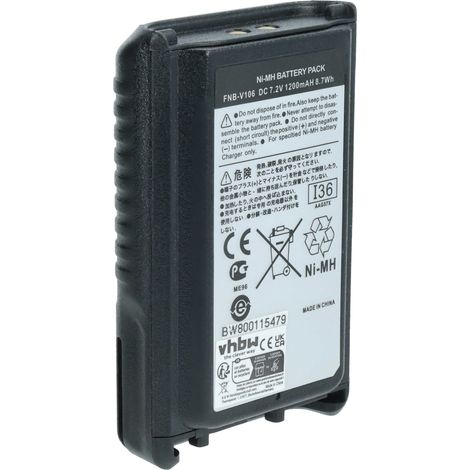 vhbw Akku kompatibel mit Vertex / Yaesu VX-231L, VX-228, VX-231, VX-230 Funkgerät, Walkie Talkie (1200 mAh, 7,2 V, NiMH)