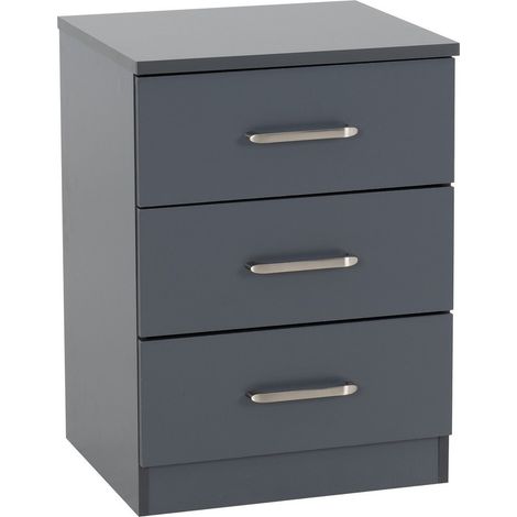 Dakota 3 Drawer Bedside - L36 x W40 x H55.5 cm - Dark Grey