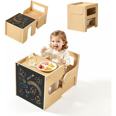 Mophorn Ensemble table et chaise Montessori avec espace de rangement, conçu pour les tout-petits de 1 à 5 ans. Idéal pour les activités telles que manger, avec un tableau noir intégré (1/5)
