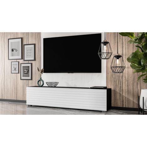 AX LIVING Zivolli Lowboard 160 cm Schwarz Weiß mit Lamellenfront