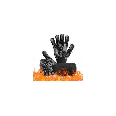 Gants de Barbecue, Gants Four Anti Chaleur Jusqu'à 800°C, Gants Barbecue Résistant à la Chaleur, Gants de Cuisine Antidérapants pour BBQ, la Cuisson, Grill et Cheminée, Noir (1/5)