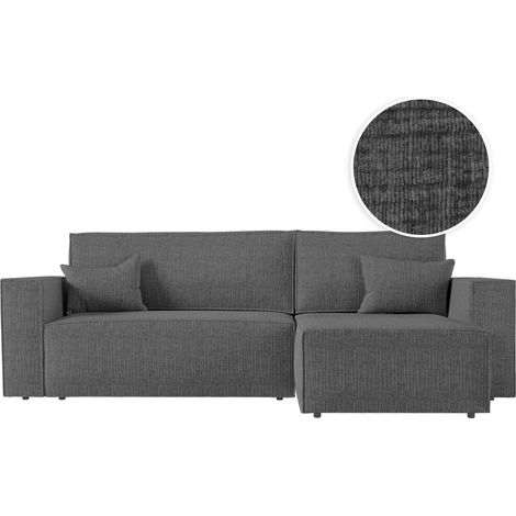 CLARISSE - Canapé d'angle convertible réversible avec coffre en tissu texturé 3D - Gris foncé (1/5)
