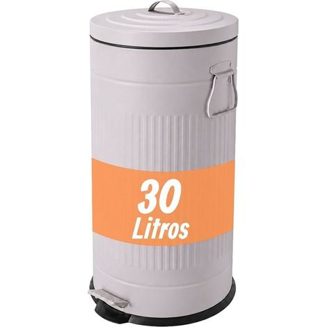 Relaxdays Cubo de basura retro, 30 l, cocina, pedal, cierre suave, cubo interior extraíble, metal, gris