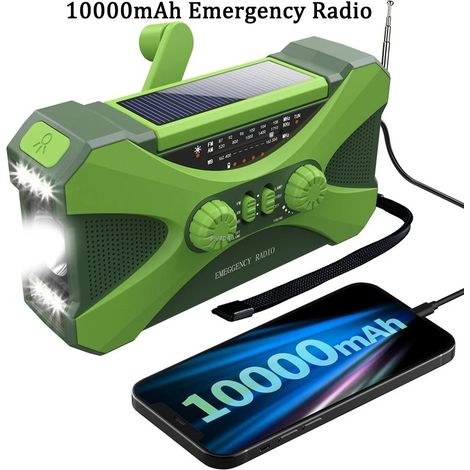 Radio d'urgence solaire à manivelle, 10000mAh, AM/FM, lampe de poche LED, alarme SOS, batterie externe, haut-parleur, livraison directe (1/5)