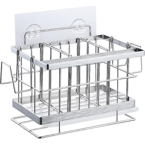 blanc-20  15  14 Cm Organisateur Evier Cuisine, Rangement Mural Pour Eponge, Brosse, Liquide Vaisselle, Porte Eponge Mural En Acier Inoxydable (1/5)
