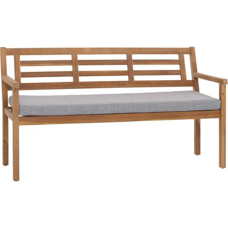 Gartenbank HHG-986, Sitzbank Parkbank Holzbank, Massiv-Holz Akazie MVG-zertifiziert Kissen grau