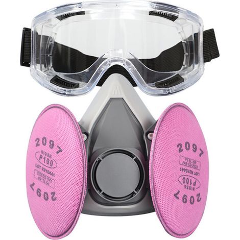 Demi-masque respiratoire réutilisable, filtre 2097 et lunettes de protection, bouchons d'oreilles, adapté à la peinture, à la poussière, au travail du bois et aux vapeurs organiques (1/4)