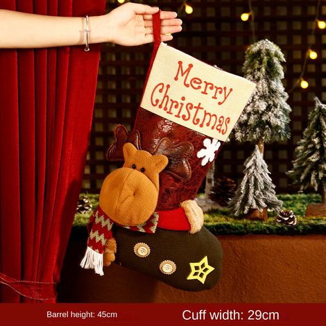 Grande chaussette de Noël renne, sac cadeau décoratif à suspendre, décoration festive pour sapin, cheminée, maison et fête (1/5)