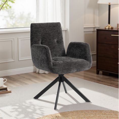 Fauteuil pivotant 60x61x88 cm noir, design moderne capitonné, piètement en acier MEUBLIV (1/5)