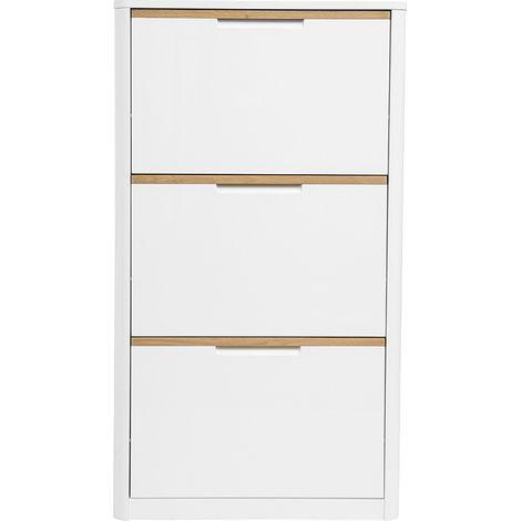 Meuble à chaussures 3 portes finition blanc laqué brillant L68 cm KIRK (1/5)