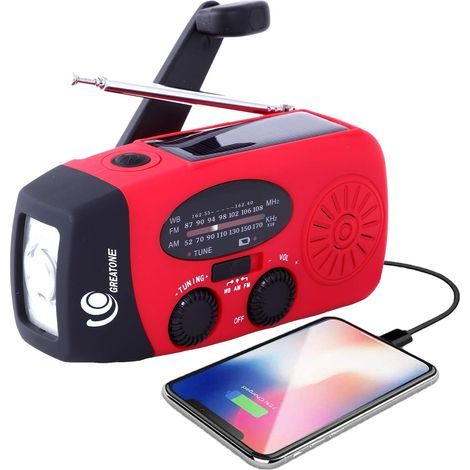 Radio meteo di emergenza portatile NOAA ad energia solare AM/FM autoalimentata per campeggio con torcia a LED, custodia di ricarica portatile da 2000 mAh per telefono, kit di sopravvivenza 071 (rosso) (1/5)