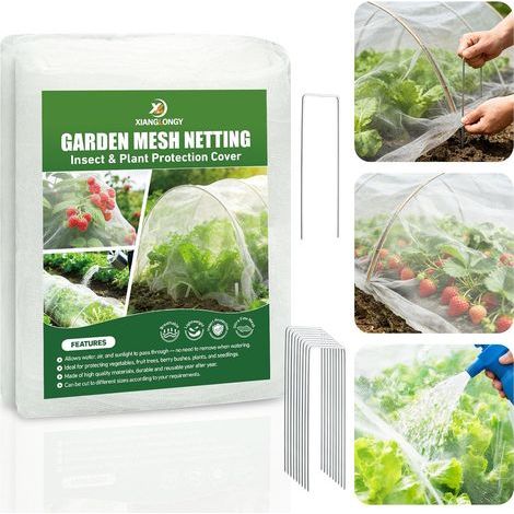 x 10m Insect Netting, 10 Ground Stakes, Ultra Fine Breathable Mesh, for Vegetables and Fruit Trees (1/5)