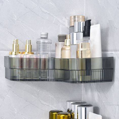 Étagère d'angle de douche en plastique, support mural pour douche, vert foncé, pour salle de bain et toilettes. (1/5)