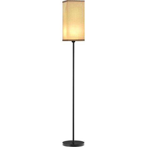 Lampadaire de salon, lampadaire avec abat-jour effet lin beige, interrupteur au pied, 25 x 161,5 cm, noir (1/5)