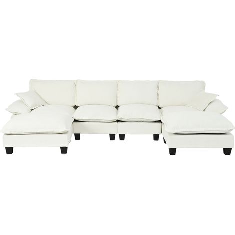 CHICFURN Sofá de esquina modular en U 334x155x90 cm chenilla beige 6 plazas con otomana (1/5)