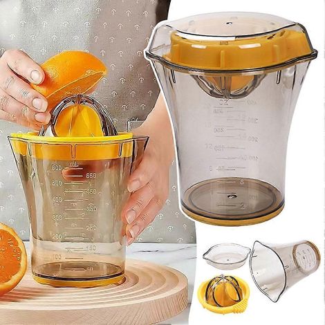 Presse-agrumes portable avec verre doseur, presse-agrumes manuel facile à nettoyer, idéal pour les boissons santé et les rafraîchissements à emporter. (1/4)