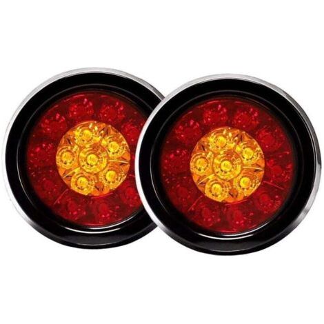 Set mit 2 runden 16-LED-Rückbremsleuchten mit schwarzen Gummiösen für Pkw, Lkw und Anhänger
