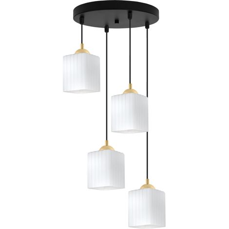 Lámpara colgante Riffle negra y dorada de 4 bombillas, cubo blanco E27 OW (1/5)