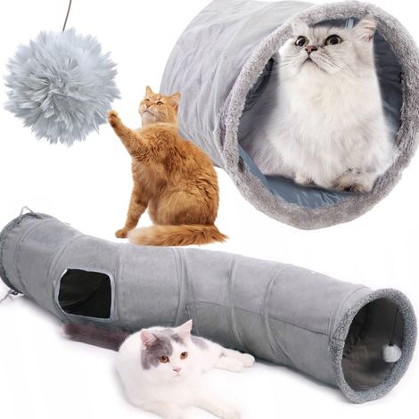 Katzentunnel mit Ball, groß, grau, 117 cm, Spielzeug