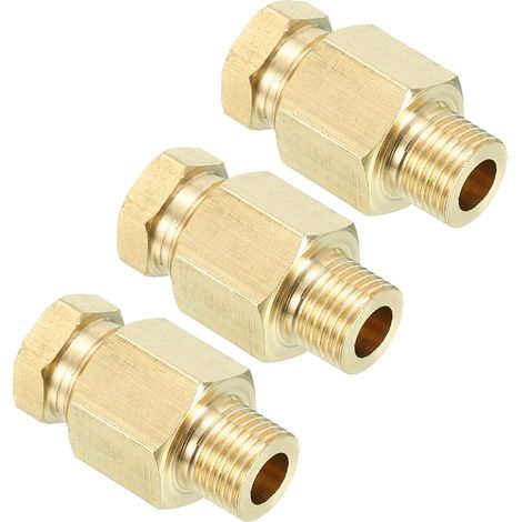 Raccord en Laiton pour Tube de 8 mm de Diamètre Extérieur, Filetage Mâle Bsp 1/8, Lot de 3 Adaptateurs de Raccordement Droit de Compression, Couleur Dorée (1/5)