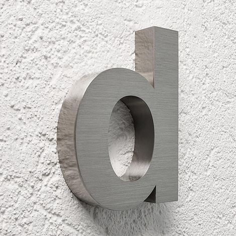 3D Hausnummer d Edelstahl V2A unbeleuchtet Arial (1/5)