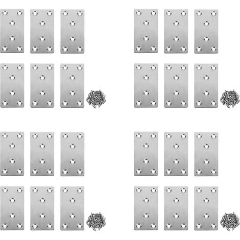 24 PièCes Plaques de RéParation Supports de Renfort Droits Support Plat Robuste Plaques de RéParation en Acier Inoxydable pour Meubles en Bois (1/5)